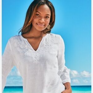 Tommy Bahama White Embroidered 100% Linen Dress  Sz XXS